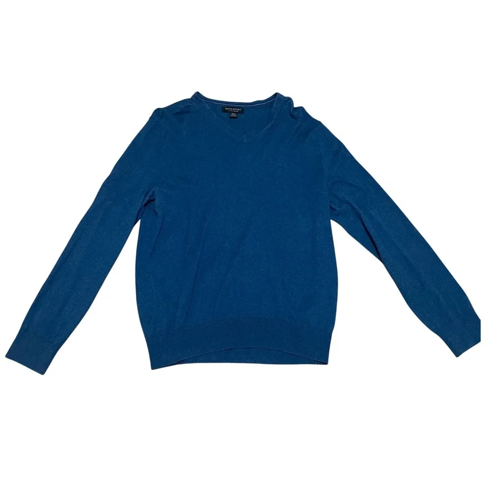 Banana Republic Blue Luxury Silk Cotton Cashmere Blend V-Neck Sweater Mens Large